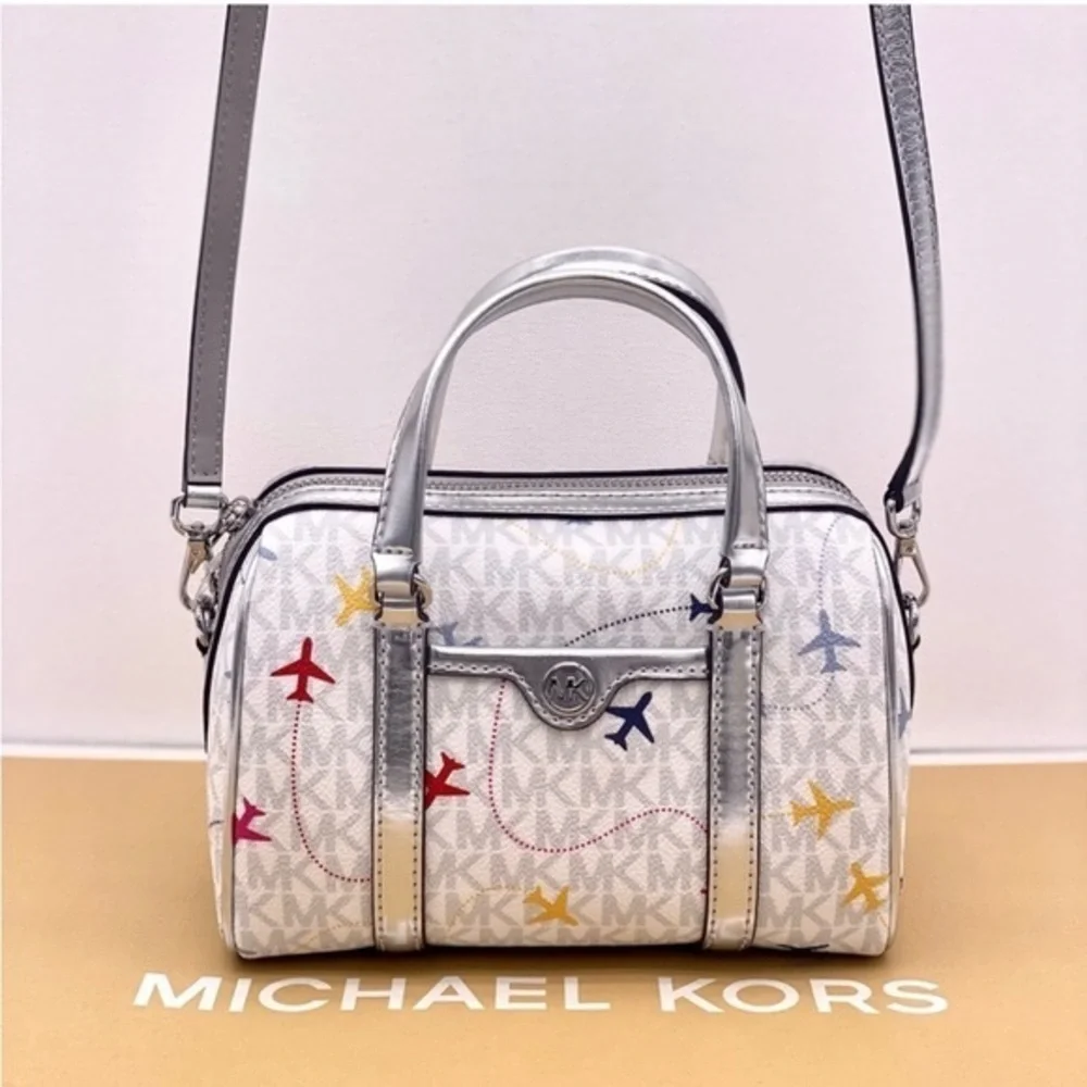 Michael Kors SM Satchel Crossbody Bag MK White Multi